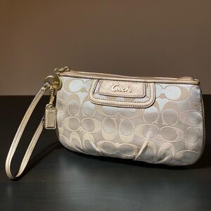 Coach Signature Bronze Clutch/Wristlet with Blue Lining
